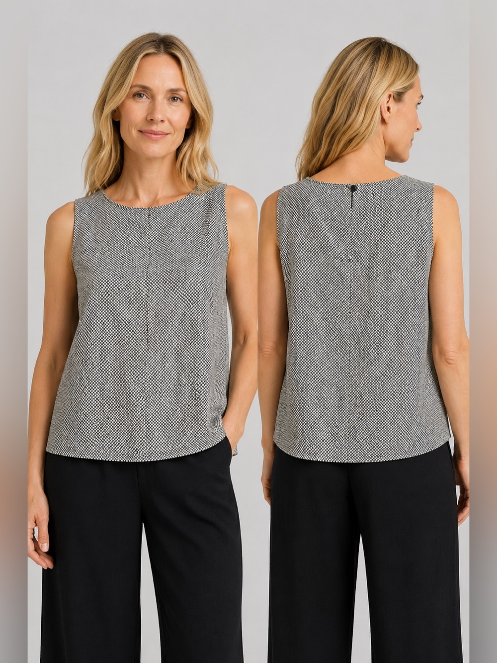EILEEN FISHER Chainette Print Organic Cotton Sleeveless Top Blouse Tank Large